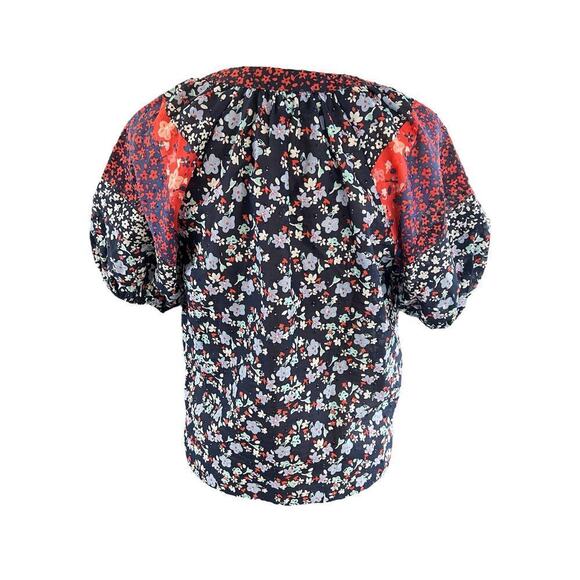 Loft 100% cotton patchwork floral boho lightweight cotton puff sleeve blouse - Picture 5 of 11